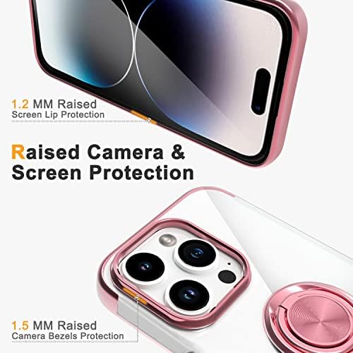 Tnarru Crystal Clear iPhone 14 Pro Case עם מעמד מגנטי [360 ° מחזיק טבעת סיבוב, kickstand] [לא-צהוב] TPU שקוף